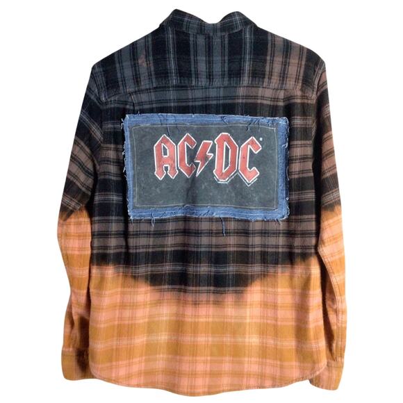 ACDC Metal Band soft FLANNEL distressed ombre bleached Med - Picture 1 of 4